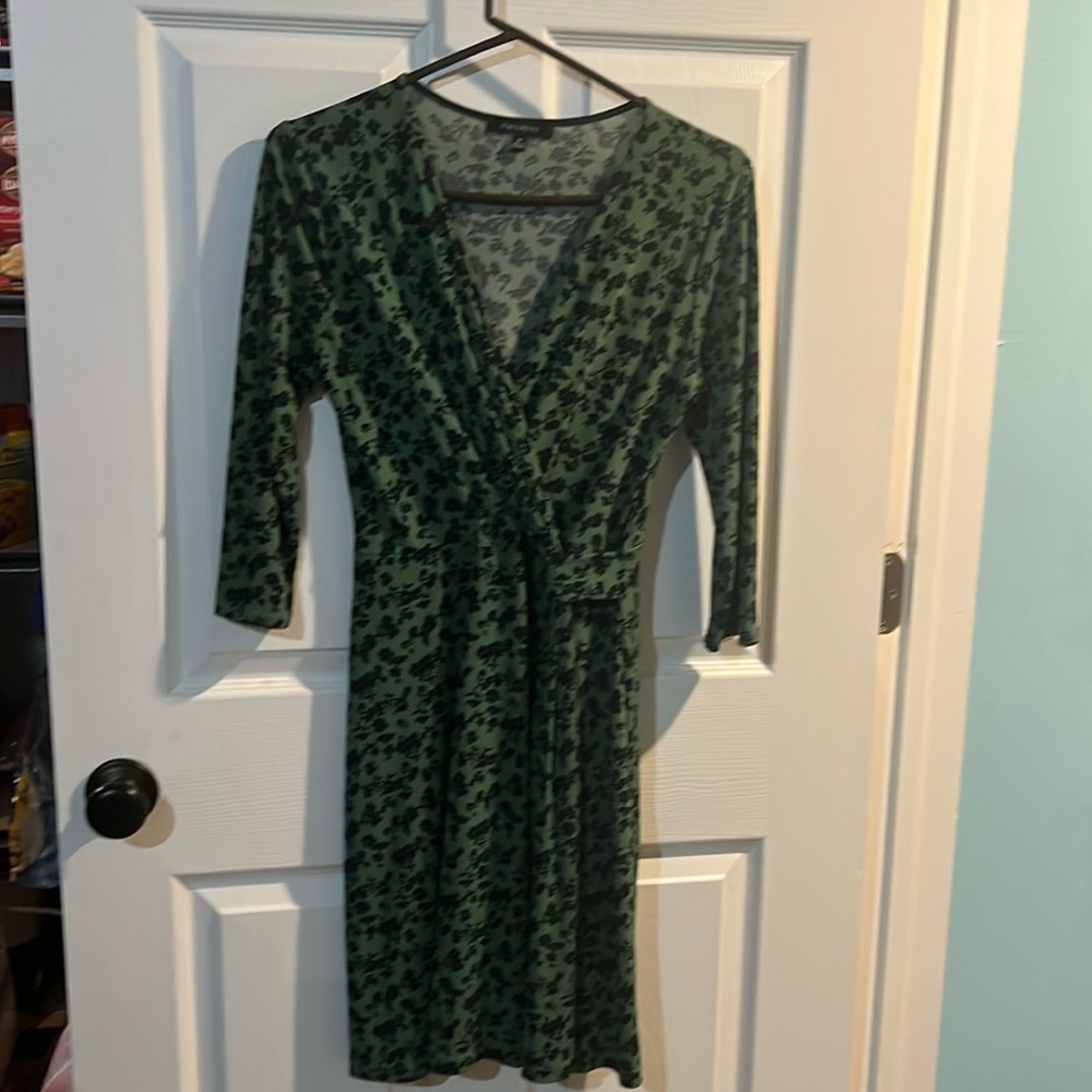 Green and blue faux wrap dress